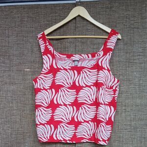 NWT  New Day Red and White Leaf Pattern Linen Blend Tank Top